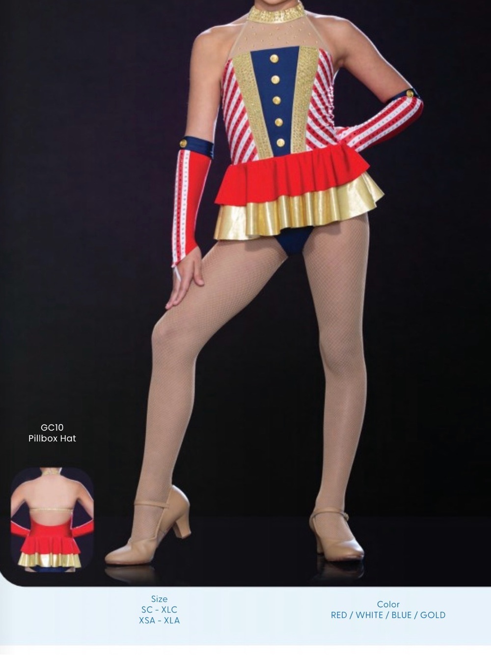 Glamour Patriotic Bellhop Dance Costume - Red White Blue Gold